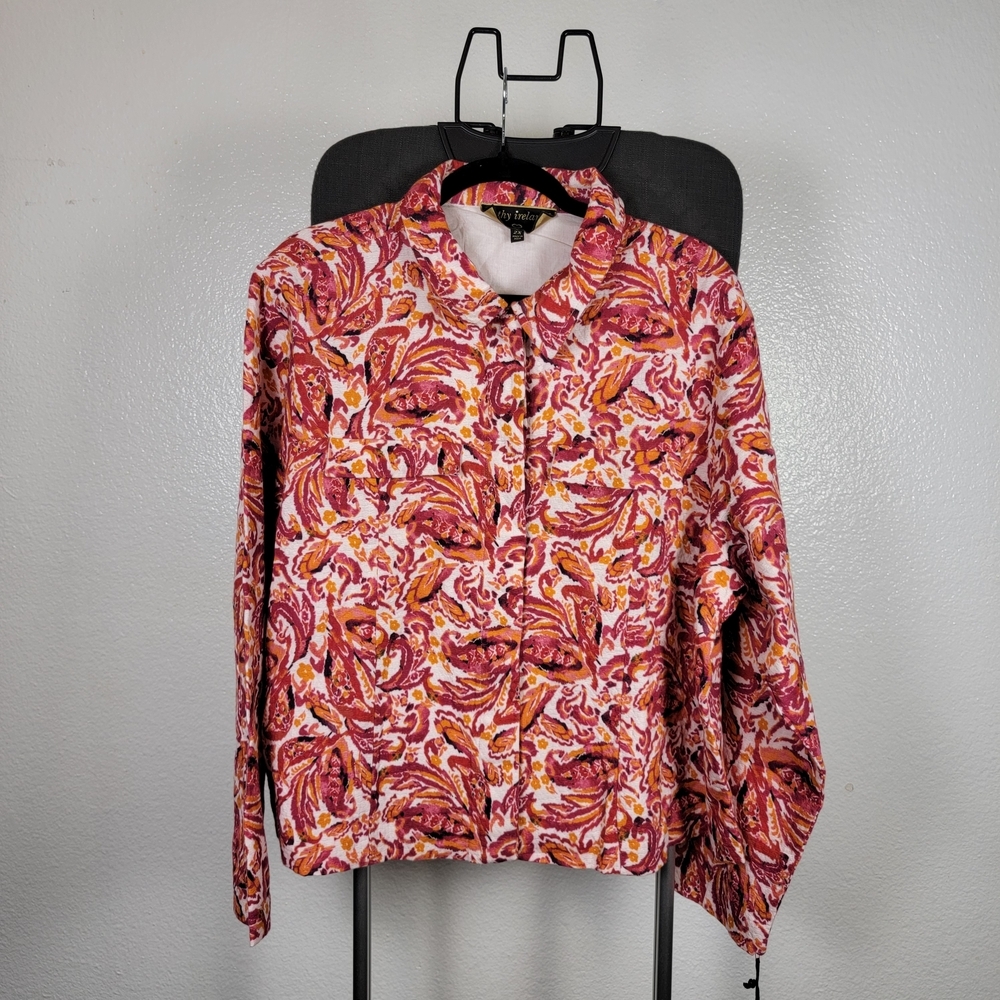 Kathy Ireland Fashion 360 Paradise Pleasure Pink Paisley Crop Jacket Size 2X - Picture 1 of 7